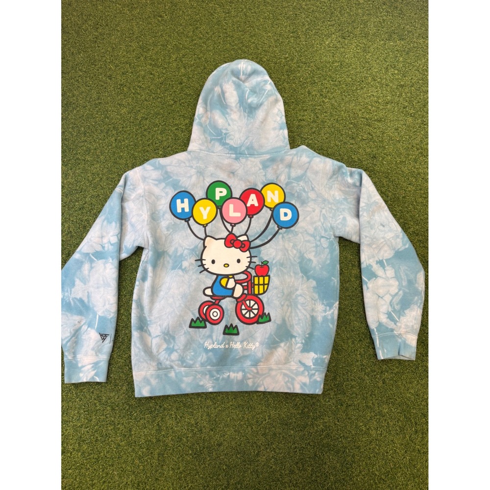 Hypland x Hello Kitty Tie Dye Hoodie Blue White Balloon Graphic Sweatshirt Small